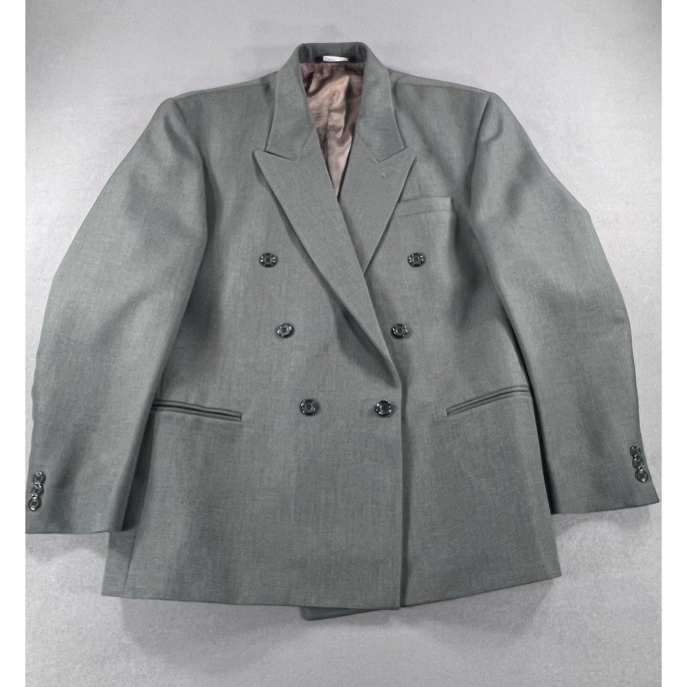 Falcone Union Made In USA Mens 44R Double Breasted Olive Wool Blazer Suit Jacket